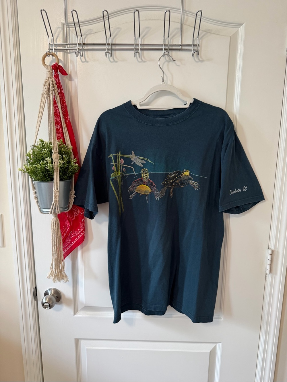 Anvil Dark Teal Short-Sleeve Tee with Turtle Graphic